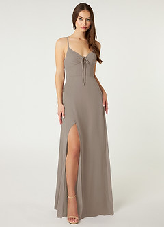 Azazie Minie Bridesmaid Dresses Taupe A-Line Bow Chiffon Dress image3