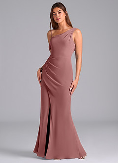 Azazie Madelyn Bridesmaid Dresses Desert Rose Mermaid One Shoulder Chiffon Convertible Dress image5