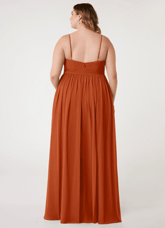 Azazie Alia Vestidos de damas de honor Vestido de Naranja Quemada de Gasa de Corte en A con Plisado image7