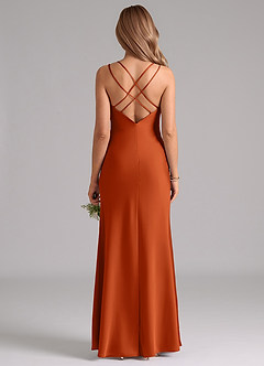 Azazie Suttona Vestidos de damas de honor Vestido de Naranja Quemada de Satén Elástico de Corte en A con Plisado image3