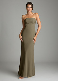 Azazie Saylor Brudtärnklänningar Klä av Sjöjungfru i Chiffong Axelbandslös Pilgrön image3