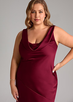 Azazie Rylina Bridesmaid Dresses Burgundy Mermaid Stretch Satin Dress image11