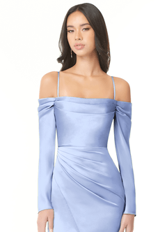 Azazie Hallie Bridesmaid Dresses Ice Sheath Off-The-Shoulder Long Sleeve Stretch Satin Convertible Dress image2