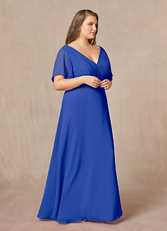Azazie Alessa Mother of the Bride Dresses Royal Blue A-Line V-Neck Pleated Chiffon Dress image10