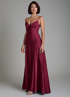 Azazie Tierra Kleider zum Anprobieren zu Hause Eine Linie Korsett Stretch-Satin Kleid Burgunderrot image5