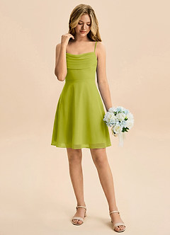 Azazie Bear Junior Lemongrass A-Line Pleated Chiffon Dress image3