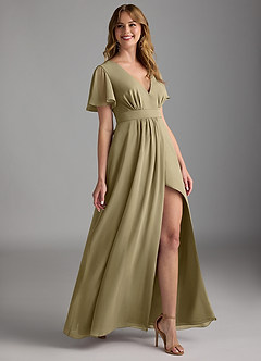Azazie Zaniah Bridesmaid Dresses Moss Green A-Line Chiffon Dress image3