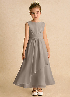 Azazie Edelweiss Abiti da Ragazza di Fiori Abito A-Line in Chiffon Plissettato Taupe image4