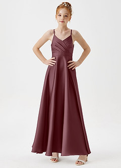 Azazie Avelina Junior Sangria A-Line Pleated Stretch Satin Dress image3