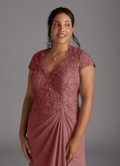Azazie Junie Mère de la mariée Robes Robe Trapèze en Mousseline de soie Dentelle Rose Du Désert image4