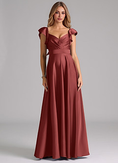 Azazie Leilani Bridesmaid Dresses Terracotta A-Line Ruched Stretch Satin Dress image3