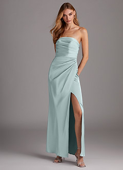Azazie Lexie Bridesmaid Dresses Sea Glass Sheath Strapless Stretch Satin Convertible Dress image1