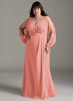Azazie Matilda Brautjungfernkleider A-Linie Langarm Chiffon Kleid Koralle image9