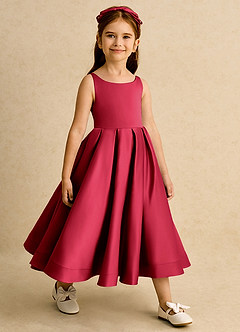 Azazie Babs Blumenmädchenkleider Ballkleid Plissee Matte Satin Kleid Scharlachrot image4