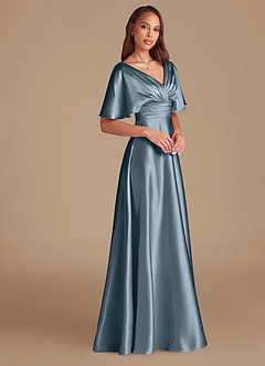 Azazie Pamela Robes de demoiselle d'honneur Robe Trapèze en Satiné métallisé Plissée Violet Crépusculaire image3