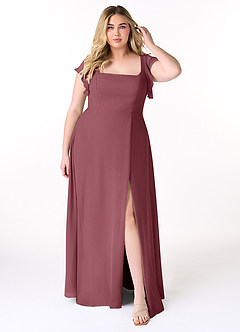 Azazie Bondi Bridesmaid Dresses Desert Rose A-Line Ruffled Chiffon Dress image7
