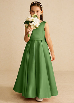 Azazie Pipsy Abiti da Ragazza di Fiori Abito A-Line in Raso Opaco Fiocco Basilico image5