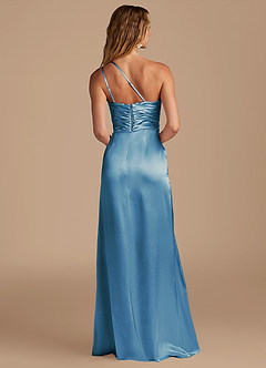 Azazie Eren Bridesmaid Dresses Steel Blue Sheath One Shoulder Metallic Satin Dress image5