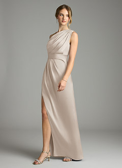 Azazie Emorie Bridesmaid Dresses Frost Sheath One Shoulder Stretch Satin Dress image3