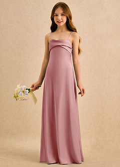 Azazie Mirabella Girls Formal Robe Demoiselle D'honneur Fillette Robe Fourreau en Satin extensible Encolure en Forme de Cœur Rose Poussiéreuse image2