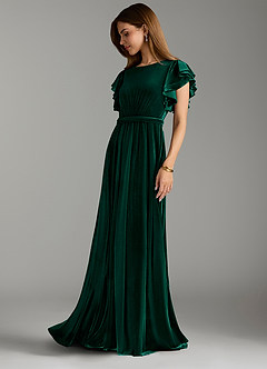 Azazie Daphne Modest Bridesmaid Dresses A-Line Velvet Floor-Length Dress with Belt image4