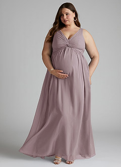 Azazie Yetta Abiti da damigella d'onore premaman Abito A-Line Arricciato con Scollo a V Chiffon Floor-Length image7