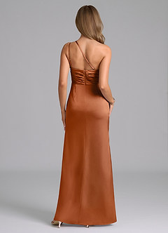 Azazie Eren Jurken voor bruidsmeisjes Jurk van Stretch Satijn met Zeemeermin One-Shoulder Koper image2