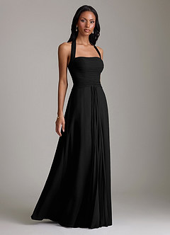 Azazie Clarisa Bridesmaid Dresses Black A-Line Pleated Chiffon Dress image1