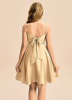 Azazie Miko Junior Gold A-Line Pleated Stretch Satin Dress image2