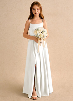 Azazie Reia Junior Formal Jurken voor bloemenmeisjes A-Lijn Jurk van Mat Satijn Geplooid Ivoor image3