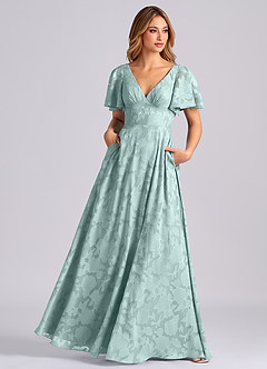 Azazie Kimber Robes de demoiselle d'honneur Robe Trapèze en Blumen-Burnout avec poches Brume image7