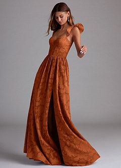 Azazie Denisse Suknie dla druhen Linia A Marszczony Kwiatowe wypalenie Do ziemi Sukienka image2