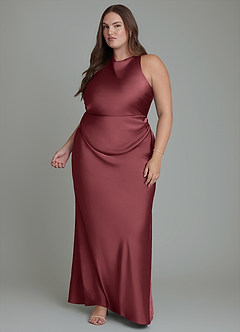 Azazie Evadne Bridesmaid Dresses Merlot Sheath Pleated Stretch Satin Dress image12