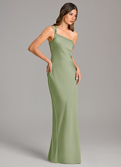 Azazie Monroe Bridesmaid Dresses Dusty Sage Mermaid One Shoulder Stretch Satin Dress image5