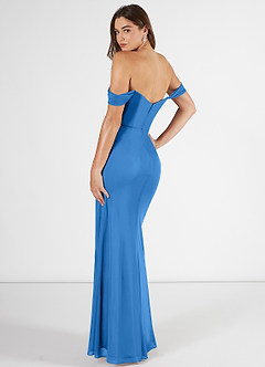 Azazie Kit Bridesmaid Dresses Blue Jay Mermaid Off the Shoulder Mesh Dress image4