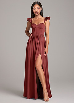 Azazie Denisse Robes de demoiselle d'honneur Robe Trapèze en Satin extensible Drapé Terracotta image4