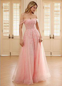 Nuvia Rose Pâle Robe de bal trapèze en dentelle image3