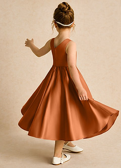 Azazie Hermia Robe Demoiselle D'honneur Fillette Robe Trapèze en Mat Satiné Sans manches Cuivre image5