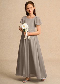 Azazie Joss Flower Girl Dresses Taupe A-Line with Sleeves Chiffon Dress image11