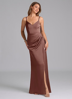 Azazie Leo Brautjungfernkleider Etui Plissee Stretch-Satin Kleid Espresso image4