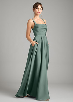 Azazie Shaude Bridesmaid Dresses Sea Moss A-Line Pleated Stretch Satin Dress image6