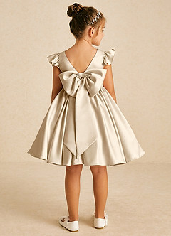 Azazie Tootsie Flower Girl Dresses Champagne A-Line Bow Matte Satin Dress image2