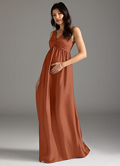 Azazie Yetta Brautjungfernkleider für Schwangere A-Linie Plissee Stretch-Satin Bodenlänge Kleid image1
