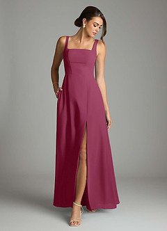 Azazie Debra Bridesmaid Dresses Mulberry A-Line with Pockets Chiffon Convertible Dress image4