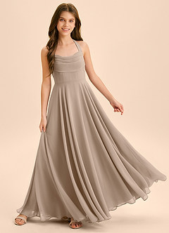 Azazie Kady Junior Taupe A-Line Sweetheart Neckline Chiffon Dress image4