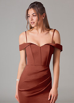 Azazie Everly Bridesmaid Dresses Auburn Mermaid Off the Shoulder Stretch Satin Convertible Dress image2