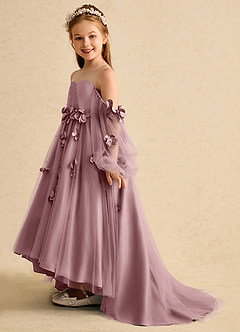 Azazie Karrie Robe Demoiselle D'honneur Fillette Robe Trapèze en Tulle avec manches Rose Poussiéreuse image3