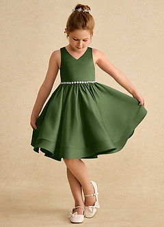 Azazie Julietta Flower Girl Dresses Olive Ball-Gown Convertible Tulle Dress image4