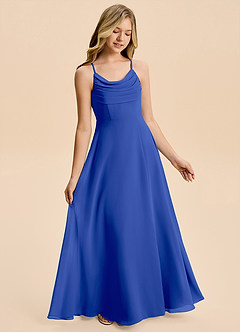 Azazie Gia Junior A-Linie Plissee Chiffon Kleid Königsblau image4