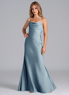 Azazie Seema Bridesmaid Dresses Dusty Blue Mermaid Corset Stretch Satin Dress image5